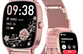 coioc Smartwatch Damen mit Telefonfunktion(2 Armbändern), 1.85 Zoll HD Sportuhr, 120+ Sportmodi, IP68 Wasserdicht Fitness Tracker mit Herzfrequenz, Schlafmonitor für iOS Android-Rosenrosa