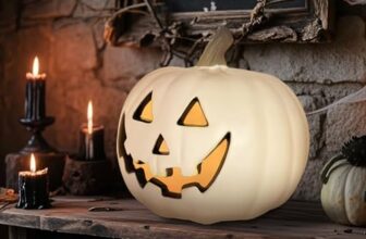Halloween Deko Outdoor Garten, Kürbis Deko Kerze Led Herbstdeko Weiß(20cm)