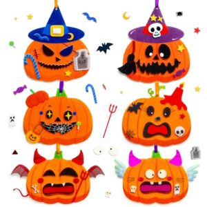 Isisyu Halloween Basteln für Kinder, 12 Stück Halloween Bastelset Kürbis mit Selbstklebenden zum Basteln Kreative Kunsthandwerk Bastelhandwerk für Hallowe’en Dekoration