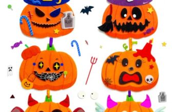 Isisyu Halloween Basteln für Kinder, 12 Stück Halloween Bastelset Kürbis mit Selbstklebenden zum Basteln Kreative Kunsthandwerk Bastelhandwerk für Hallowe’en Dekoration