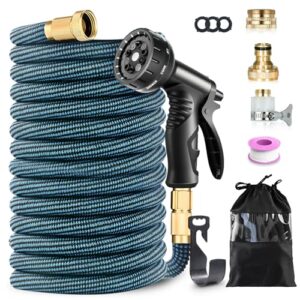 30M/100FT Flexibler Gartenschlauch, Wasserschlauch Dehnbar mit 10-Funktionen-Sprühkopf, Adapter für 1/2′ 3/4′ Zoll, 4 Lagigem Latexkern & 3750D-Gewebe, knickfrei für Garten & Terrasse