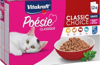 Vitakraft Poésie Classique, Nassfutter Katze, Katzennassfutter in Sauce, mit Huhn, mit Truthahn, mit Rind, mit Lachs, ohne Zusatz von Zucker und Getreide (1 Paket mit 12x 85g)