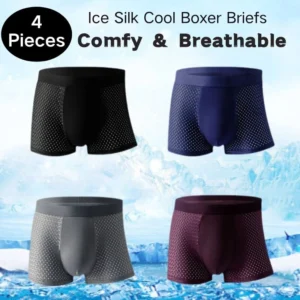 4pcs Herren Unterhosen aus kühlender Seidenmasche, sommerlicher dünner und atmungsaktiver Stil, bequeme Boxershorts, ela
