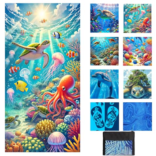 Strandtuch Mikrofaser Beach Towel Badetuch Sandfrei XXL Schnelltrocknend Strandhandtuch Damen Groß Strandtücher Sommer Strandlaken Meerestiere Strand Zubehör Must Haves Geschenke für Damen 180*80 A