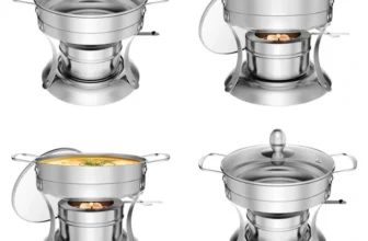 Warmounts 1QT Chafing Dish Buffet Set Individual Einzelner Shabu Hot Pot, Edelstahl, Glasdeckel, Mini Runde Chafing Dish