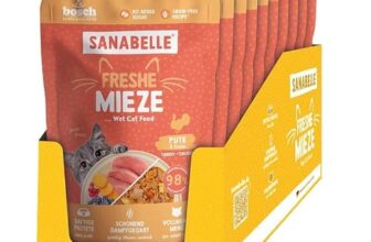 Sanabelle Freshe Mieze – Pute und Huhn,10 x 100 g Beutel voll recyclingfähig, Dampfgegartes Nassfutter für Katzen, Katzenfutter wie frisch gekocht, Eine Marke von Bosch Tiernahrung