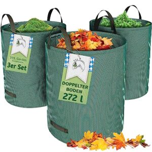 TTL GARDEN 3x272L Gartensack – DOPPELTER BODEN 4 Griffe 150gsm groß 3er Set