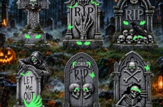VTMJ 6 Stück Halloween Grabstein Deko, Gruselig Halloween Deko mit 12 Bodenspitze und 2 Aufkleber, Realistische Rip Grabsteine, Friedhof Dekoration für Party Spukhaus Freien Innen und Outdoor