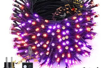 NEXVIN Halloween Deko Outdoor mit Lichterkette und Horror Sound, 20M 200LED Halloween Lichterkette Lila Orange, Memory Funktion & 6 Modi, Wasserdichte für Innen Garten Party