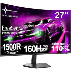 Minifire 27 Zoll Curved Gaming Monitor – 160Hz, FHD(1920×1080), VA 1500R, 1ms GtG, sRGB 110%, HDR, Adapive Sync, Blaulichtfilter, VESA 100 * 100, HDMI 2.0/DP 1.2 mit HDMI-Kabel (MFG27C1L
