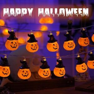 Kimuwote Halloween Lichterkette, 3 Meter 20 LED Halloween Deko Indoor, Hut Kürbis Lichterkette Deko für Innen und Außen, Party, Garten, Festen(Warmweiß)