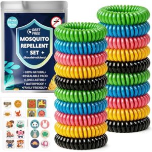 Mückenschutz Armband Mückenarmband – 20 Stück Anti Mücken Armband mit 60 Mückenpflaster für Kinder Erwachsene, Camping Zubehör Gadgets Reise Outdoor Mückenabwehr Armband, Urlaub Must Haves Sport