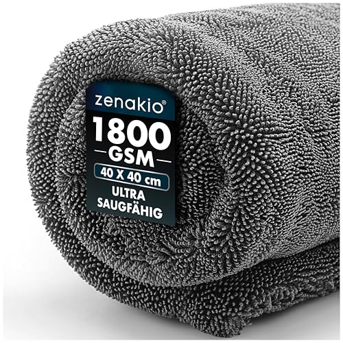 ZENAKIO – Auto Trockentuch 40×40 cm – 1800 GSM – Mikrofasertuch Grau