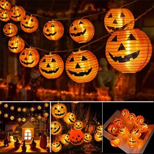 Qedertek Halloween Orange Kürbis Laternen Lichter, 4M/15ft 20 LED Orange Kürbis Beleuchtung, Wasserdicht 2 Modi Batteriebetriebene Halloween Lichterkette für Indoor Outdoor Garten Home Party Bar