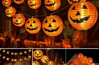 Qedertek Halloween Orange Kürbis Laternen Lichter, 4M/15ft 20 LED Orange Kürbis Beleuchtung, Wasserdicht 2 Modi Batteriebetriebene Halloween Lichterkette für Indoor Outdoor Garten Home Party Bar