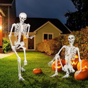 SIFOEL Halloween-Skelett 165cm realistische Lebensgröße posable menschliche Skelett Knochen mit beweglichen Gelenken für Halloween Spukhaus Dekoration (2Pcs)