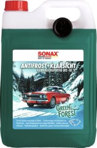 SONAX AntiFrost+KlarSicht gebrauchsfertig bis -18 °C Green Forest (5 Liter) Scheibenfrostschutz für die Scheibenwaschanlage mit Kiefernduft | Art-Nr. 01385000