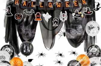 Efymosce Halloween Deko Innen Set, Halloween Banner, Spinnenweben Deko, Gruselige Party Dekoration mit Wiederverwendbarer Girlande, Banner, Luftballons, Fledermaus, Geist, Kürbis für Türdeko