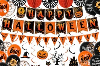 Halloween Deko Set, HAPPY HALLOWEEN Girlande mit Trick or Treat Banner, Kürbis Wabenball Girlande, 8 Hängedeko Spiralen & 20 Luftballons für Halloween Party Deko Indoor Outdoor