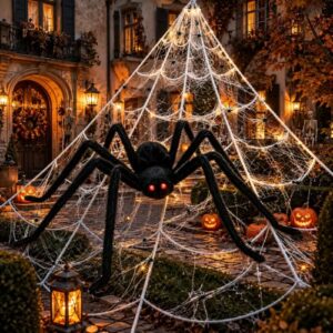 Halloween Deko Outdoor, Spinnennetz Halloween Groß mit 2 m Spinne, 7 m Netz