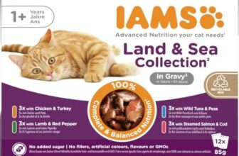 IAMS Delights Land & Sea Collection Katzenfutter Nass – Multipack mit Fleisch und Fisch Sorten in Sauce, Nassfutter für Katzen ab 1 Jahr, 12 x 85 g