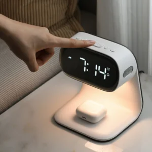 Tragbare Schlafzimmer-Tischlampe mit Touch-Steuerung Dimmbare digitale Wecker und drahtlose Ladestation für Schlafzimmer