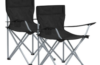 2er-Set Campingstühle mit Armlehnen und Getränkehalter, Schwarz