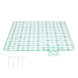 Picknickdecke mit 4 Erdankern wasserdicht faltbar, Grün-Weiß / 200 x 200 cm