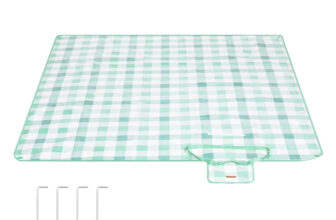 Picknickdecke mit 4 Erdankern wasserdicht faltbar, Grün-Weiß / 200 x 200 cm