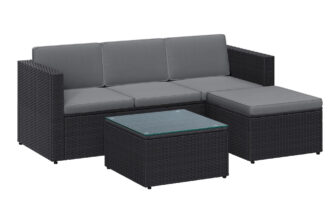 Gartenmöbel-Set mit Kissen und Glastisch schwarz-grau