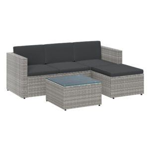 Polyrattan Gartenmöbel 3er-Set mit Tisch und 4 Stühlen, GrauGrau