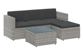 Polyrattan Gartenmöbel 3er-Set mit Tisch und 4 Stühlen, GrauGrau