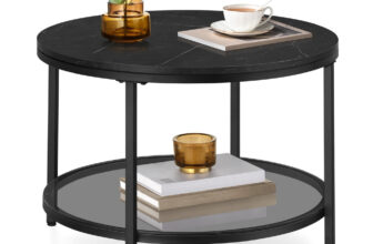 Couchtisch mit 2 Ablagen für Wohnzimmer, Marmorschwarz + Tintenschwarz / 65d cm