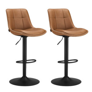 Barhocker 2er Set mit Rückenlehne, Karamellbraun