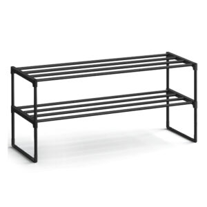 Metallregal für Schuhe 2 Ablagen, Schwarz / 2 Ebenen (30 x 92 x 34 cm)