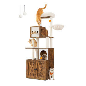 Kratzbaum, Katzenbaum mit Katzenklo-Schrank, Vintagebraun