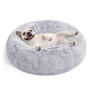 Flauschiges Hundebett in Donut-Form, Hellgrau