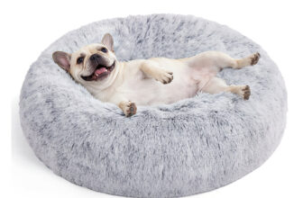 Flauschiges Hundebett in Donut-Form, Hellgrau