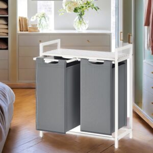 Wäschekorb mit Ablage, Weiß + Hellgrau / 92 L (73 x 33 x 72 cm)