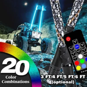 For SUV ATV UTV RZR Led US Flag Lights RGB Color-changing Off-road Dune Buggy Led Flagpole Lights 3FT 4FT 5FT 6FT Optional