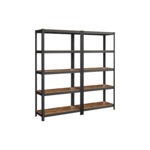 Lagerregal mit 5 verstellbaren Ablagen, Vintagebraun + Schwarz / 40 X 90 X 180 cm / 2
