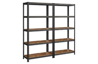 Lagerregal mit 5 verstellbaren Ablagen, Vintagebraun + Schwarz / 40 X 90 X 180 cm / 2