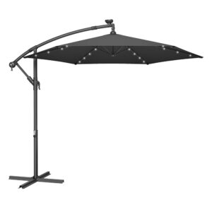 Sonnenschirm mit LED-Solar-Beleuchtung und Ständer, Grau / 300 cm