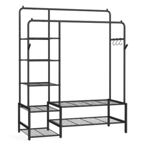 Offener Kleiderschrank mit Metallrahmen und mehreren Ebenen, Schwarz / 115,8B cm