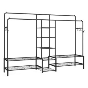 Offener Kleiderschrank mit Metallrahmen und mehreren Ebenen, Schwarz / 195B cm