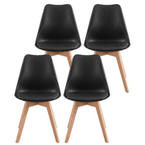 Esszimmerstühle 4er Set Gepolsterte Küchenstühle aus PU-Leder und Buchenholz 46,5 x 57 x 79 cm Schwarz, Tintenschwarz
