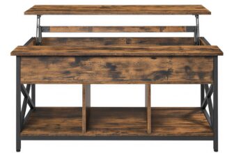 Couchtisch, höhenverstellbare Tischplatte, Kaffeetisch, Vintagebraun + Schwarz / 60 x 100 x (48-62) cm