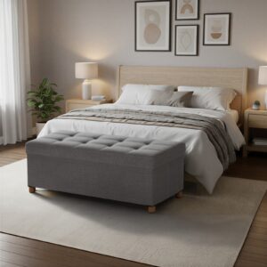 Fußhocker mit Stauraum und Deckel, Aschgrau / 38 x 110 x 40 cm