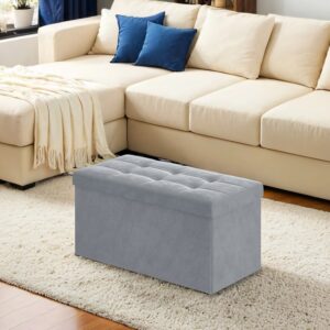 Sitzbank mit Stauraum aus Samt für Flur, Taubengrau / 38 x 76 x 38 cm