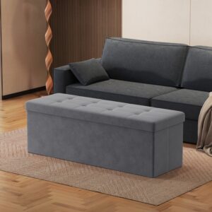 Sitzbank mit Stauraum aus Samt für Flur, Schiefergrau / 38 x 110 x 38 cm